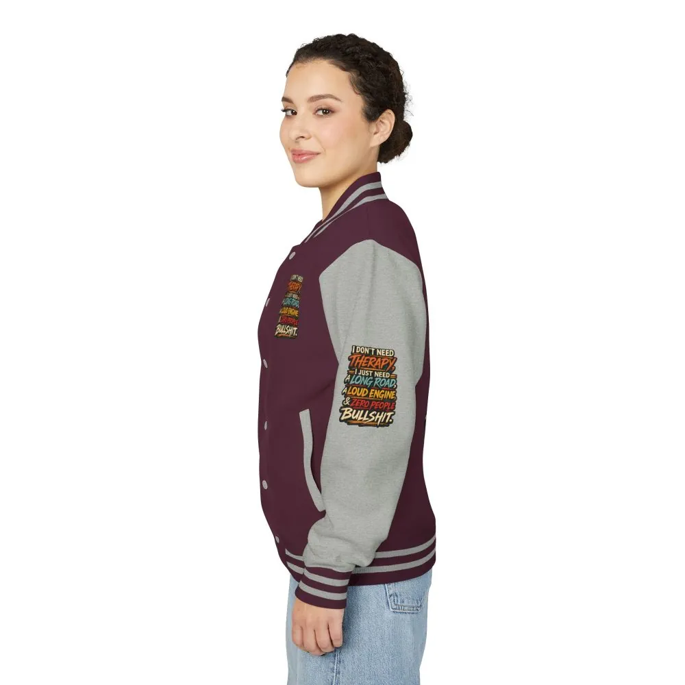 Unisex Heavyweight Letterman Jacket — "I Dont Need Therapy" Design F**K-Line