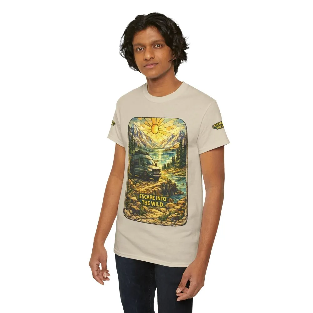 Unisex Heavy Cotton Tee — "Escape Into The Wild" Design Cubic-Line