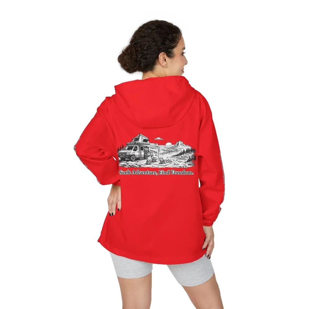 Unisex Full-Zip Windbreaker Jacket — "Seek Adventure, Find Freedom" (Design "Minimal-Line")