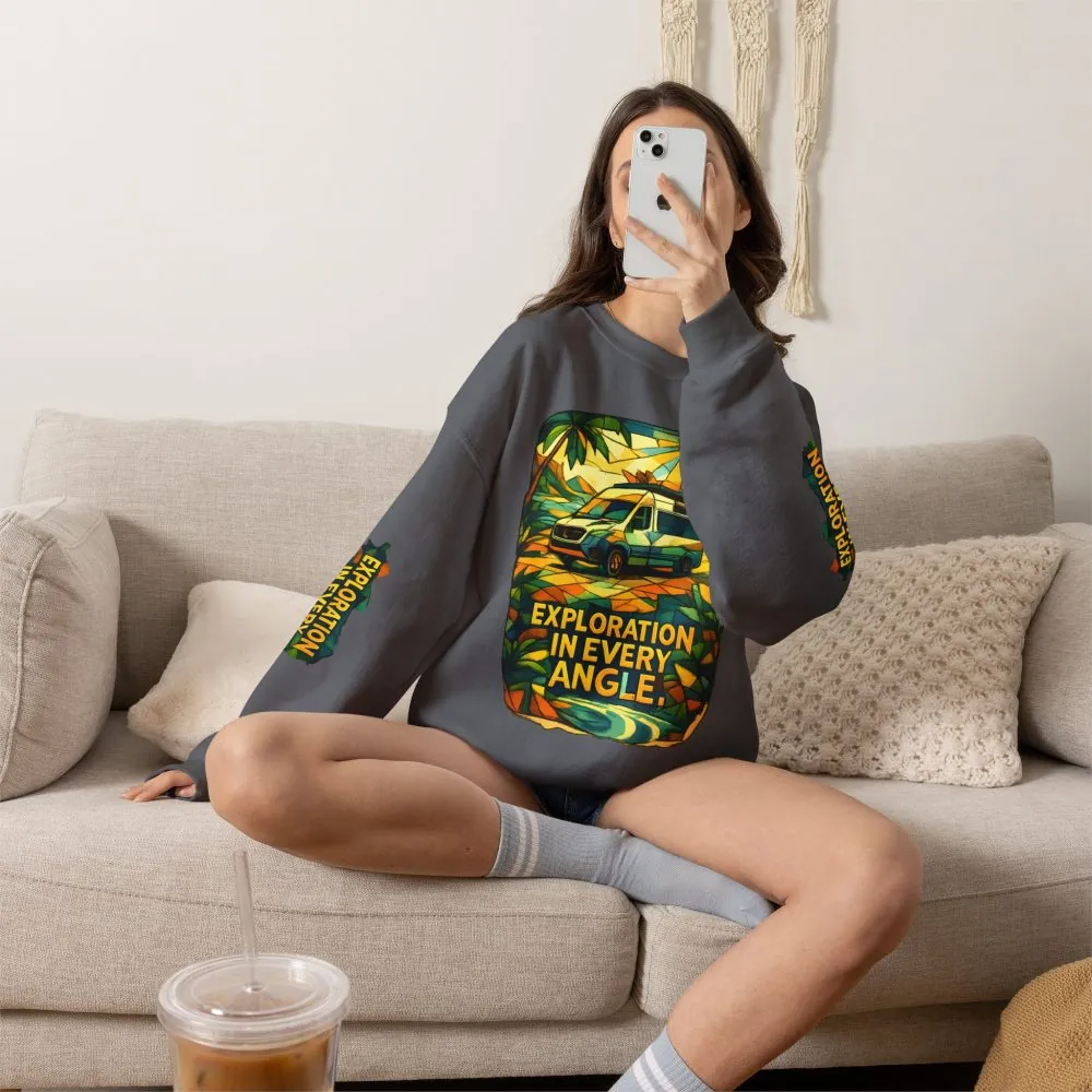 Unisex Heavy Blend™ Crewneck Sweatshirt — "Exploration In Every Angle" Design Cubic-Line