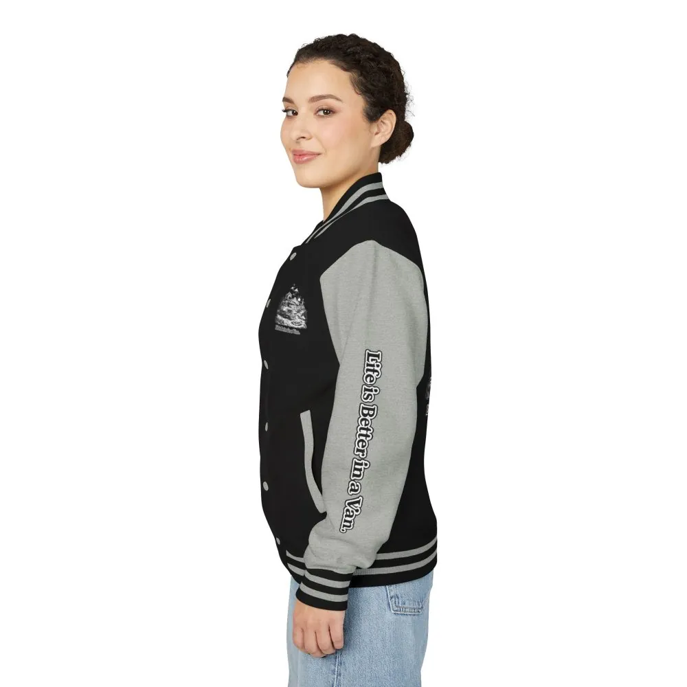 Unisex Heavyweight Letterman Jacket — "Life Is Better In A Van" Travel Varsity Coat