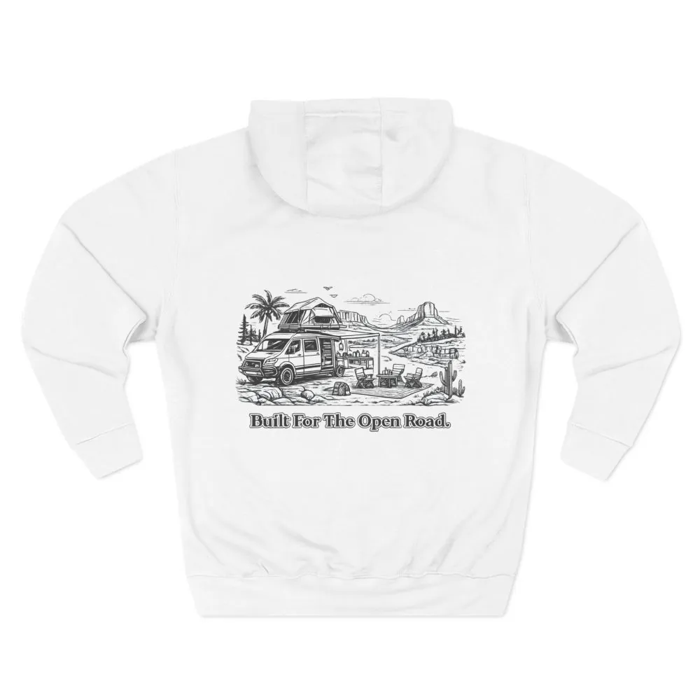 Three-Panel Fleece Hoodie - "Built For The Open Road" Design Minimal-Line
