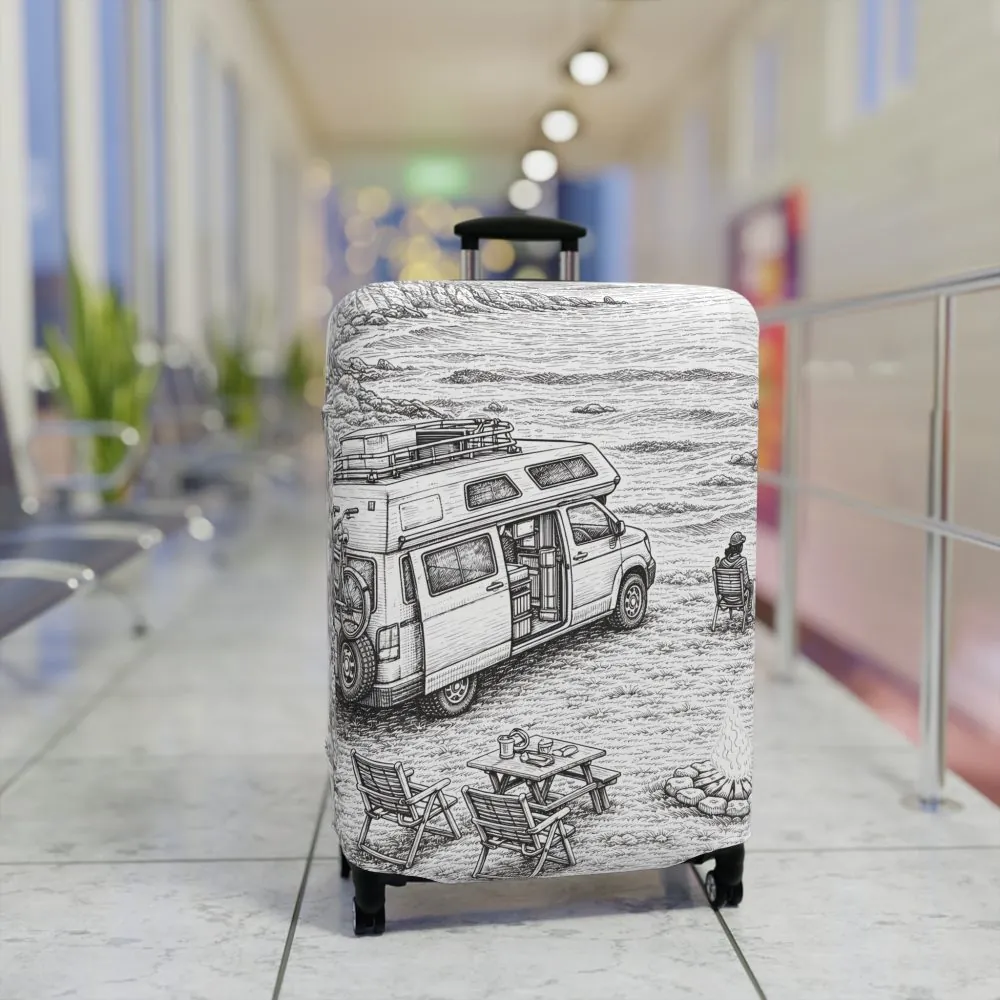 Luggage Cover — Adventure Camper Sketch Travel Suitcase