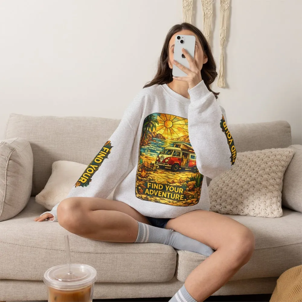 Unisex Heavy Blend™ Crewneck Sweatshirt — "Find Your Adventure" Design Cubic-Line