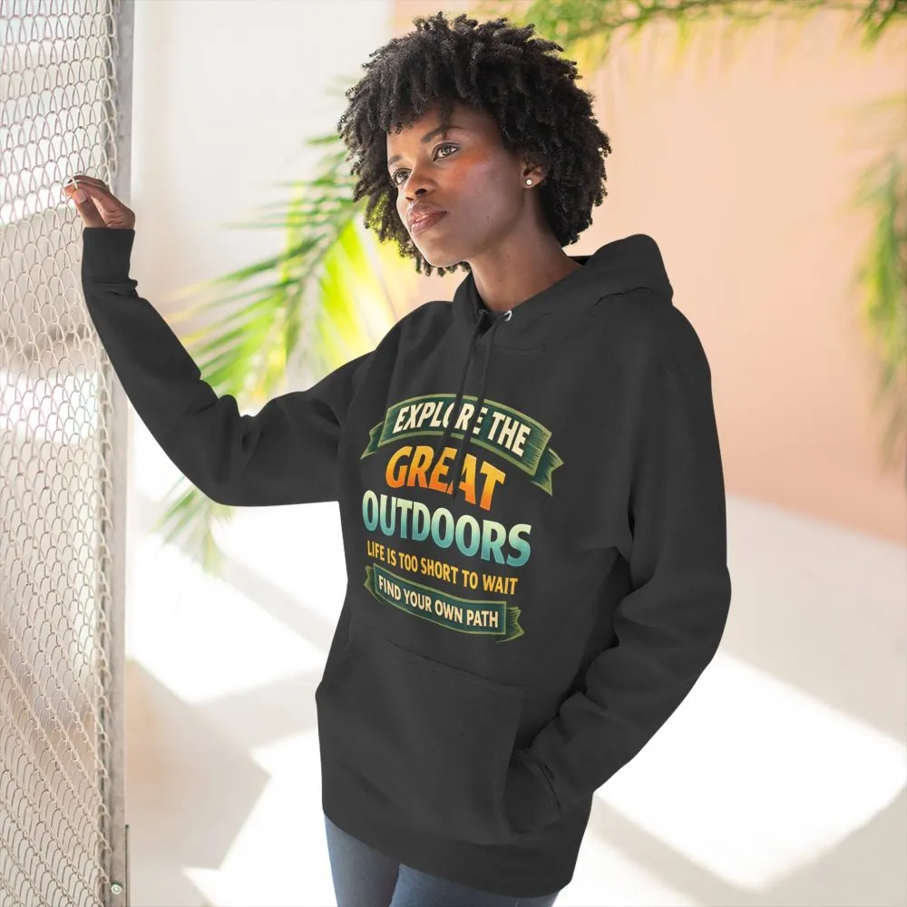 Three-Panel Fleece Hoodie - "Explore The Great Outdoors" Design Scenic-Line