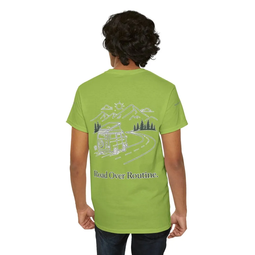 10035825919285501361_2048.jpeg Unisex Heavy Cotton Tee — "Road Over Routine" Design Minimal-Line