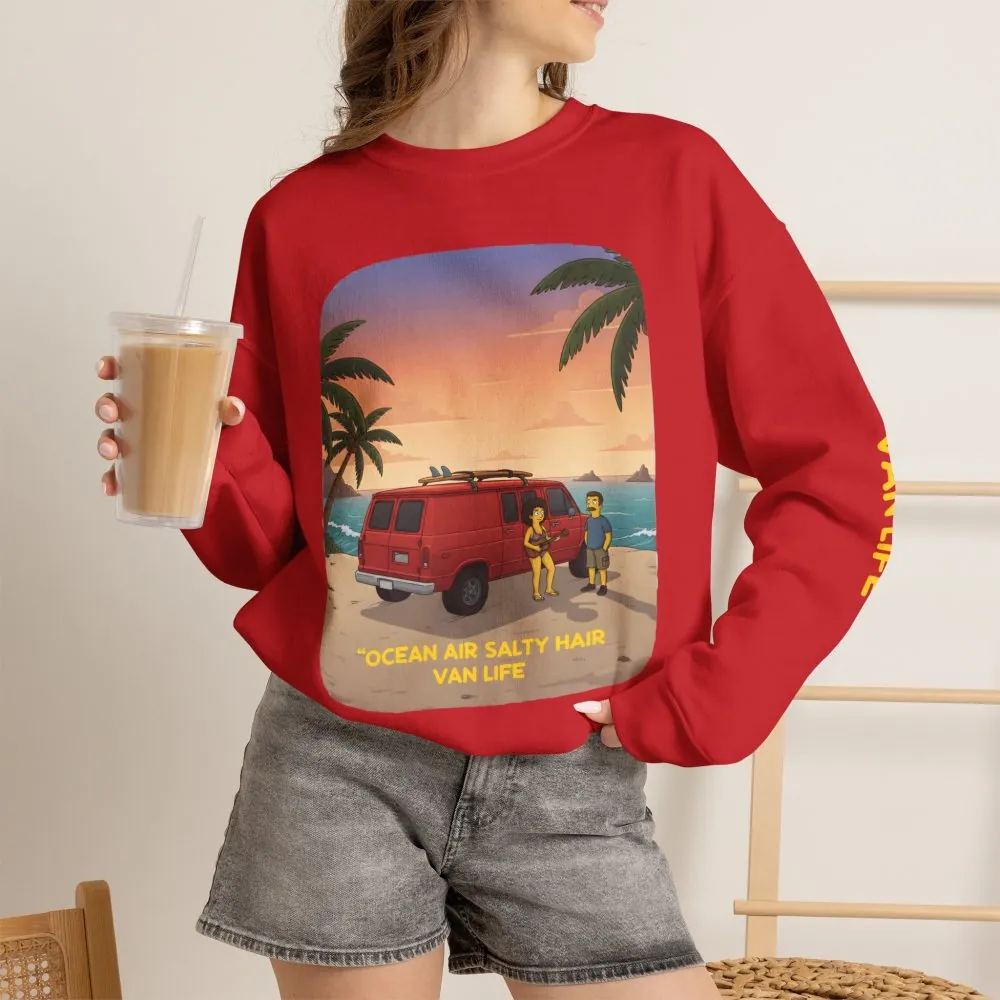 10036429370395368564_2048.jpeg Unisex Heavy Blend™ Crewneck Sweatshirt — "Ocean Air Salty Hair Van Life" Design Sitcom-Line
