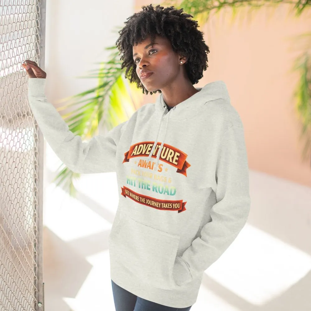 Three-Panel Fleece Hoodie - "Adventure Awaits-Pack Your Bags" Design Scenic-Line