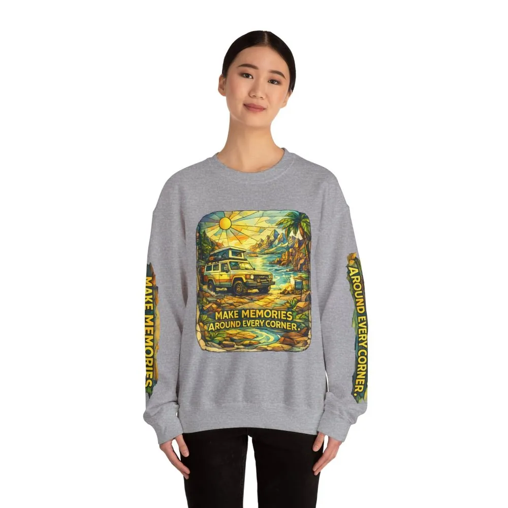 10047993722869417285_2048.jpeg Unisex Heavy Blend™ Crewneck Sweatshirt — "Make Memories Around Every Corner" Design Cubic-Line