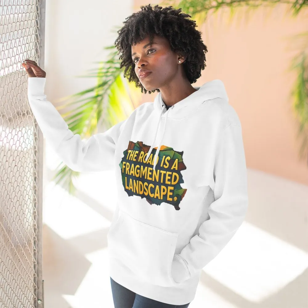 Three-Panel Fleece Hoodie - "The Road Is A Fragmented Landscape" Design Cubic-Line