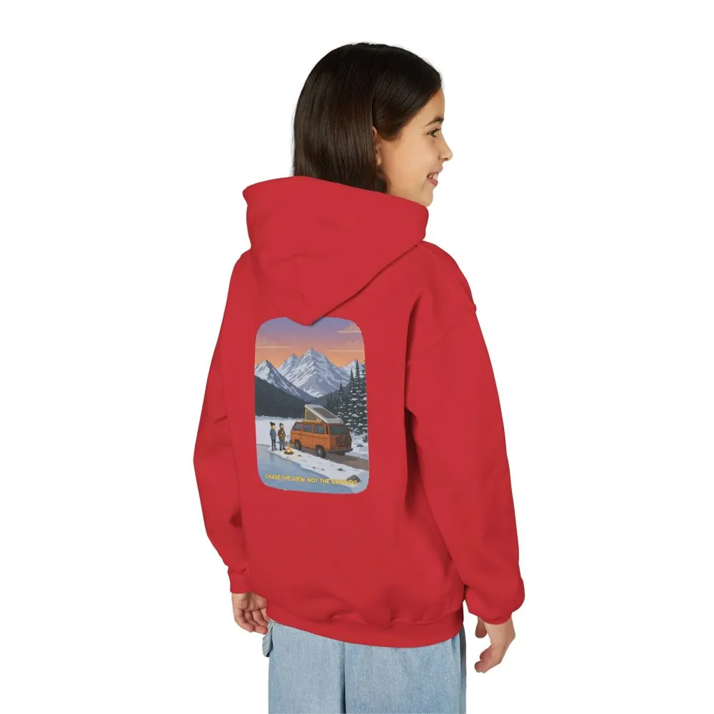 Youth Hoodie(Gildan) – "Chase The Views-Not The Crowds" (Design Sitcom-Line)