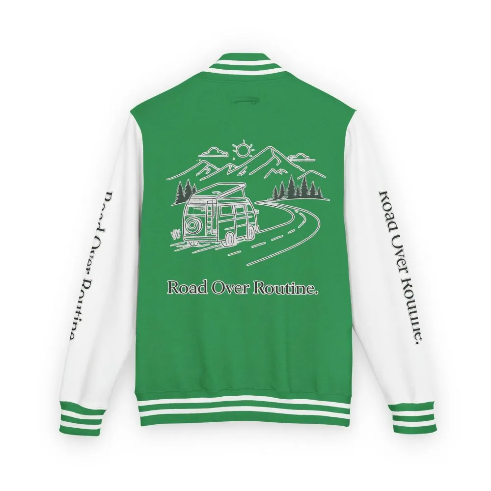 Unisex Heavyweight Letterman Jacket — "Road Over Routine" Travel Varsity Coat