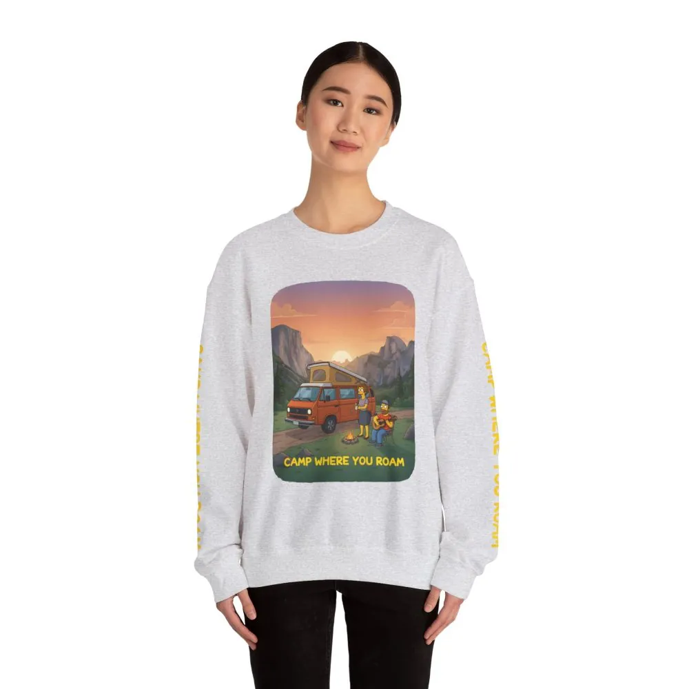 Unisex Heavy Blend™ Crewneck Sweatshirt — "Camp Where You Roam" Design Sitcom-Line