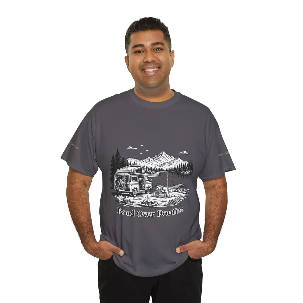 10063166756333296382_2048.jpeg Unisex Heavy Cotton Tee — "Road Over Routine" Design Minimal-Line