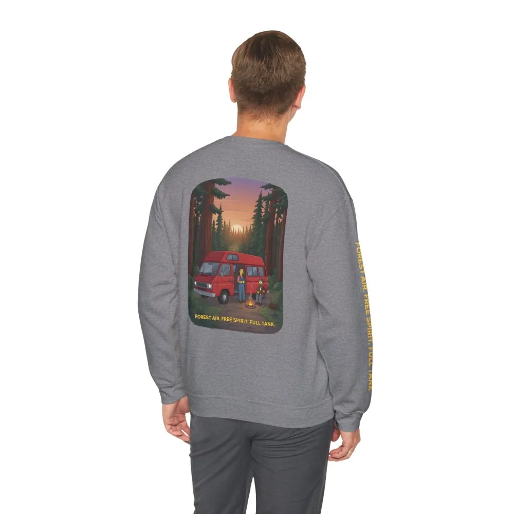 Unisex Heavy Blend™ Crewneck Sweatshirt — "Forest Air Free Spirit Full Tank" Design Sitcom-Line