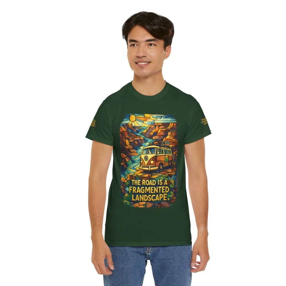Unisex Heavy Cotton Tee — "The Road Is A Fragmented Landscape" Design Cubic-Line