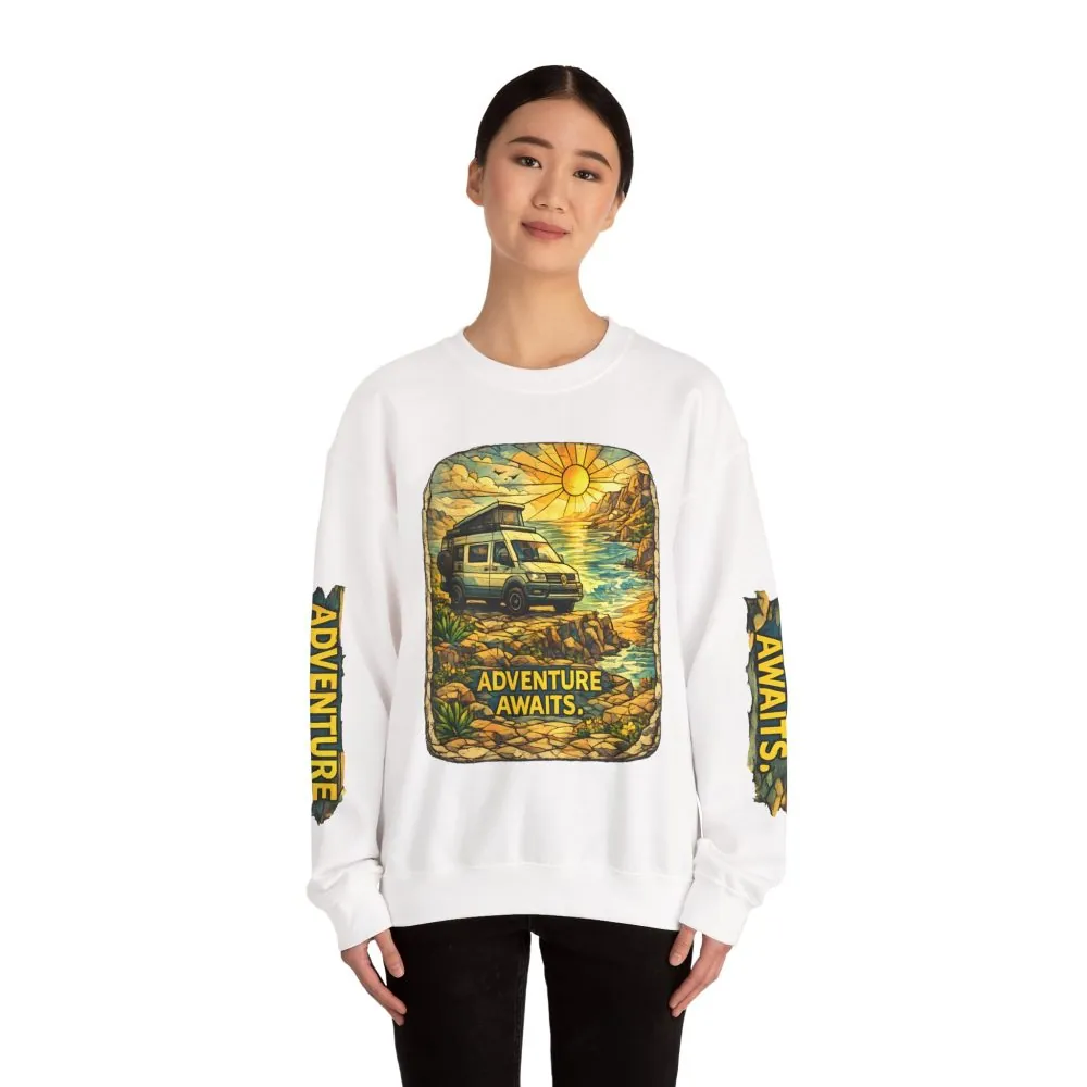 10072623821847999726_2048.jpeg Unisex Heavy Blend™ Crewneck Sweatshirt — "Adventure Awaits" Design Cubic-Line