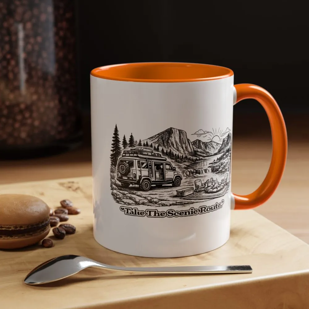 Accent Coffee Mug (11, 15oz) — "Take The Scenic Route" Design Minimal-Line
