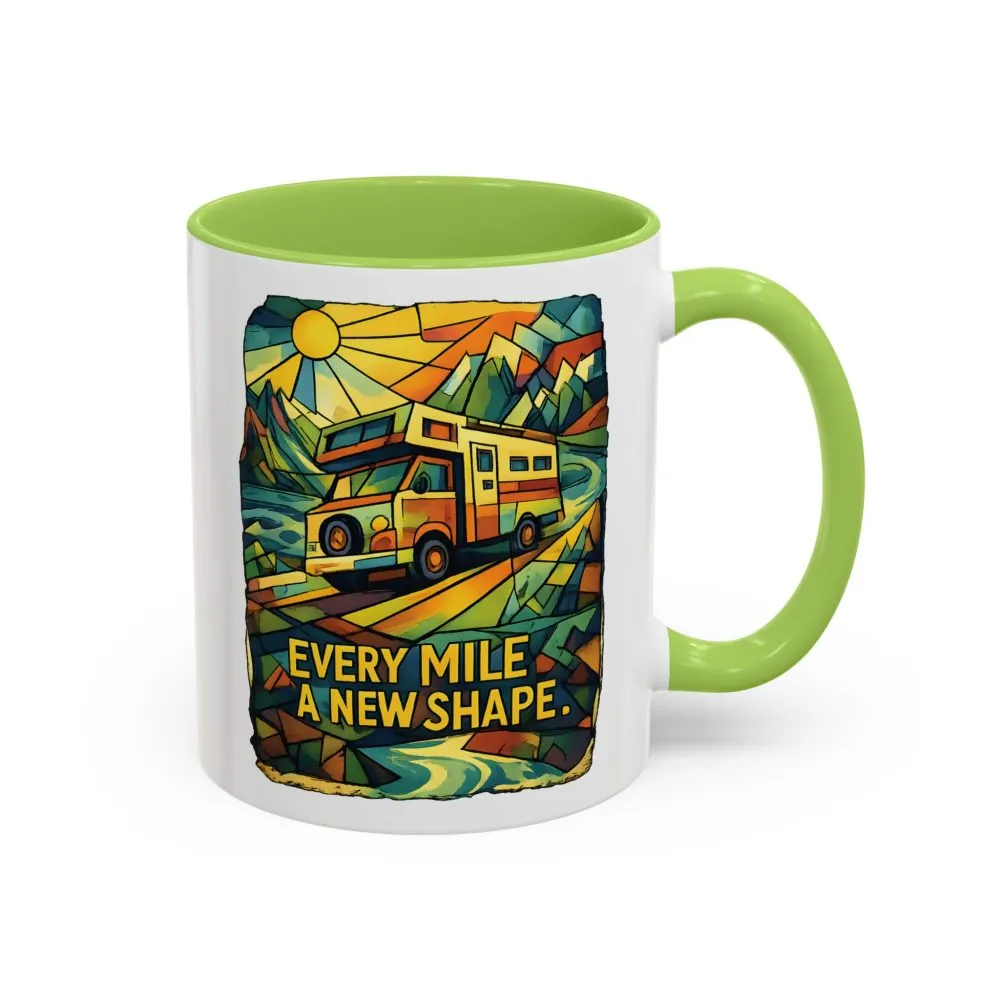Accent Coffee Mug (11, 15oz) — "Every Mile A New Shape" Design Cubic-Line