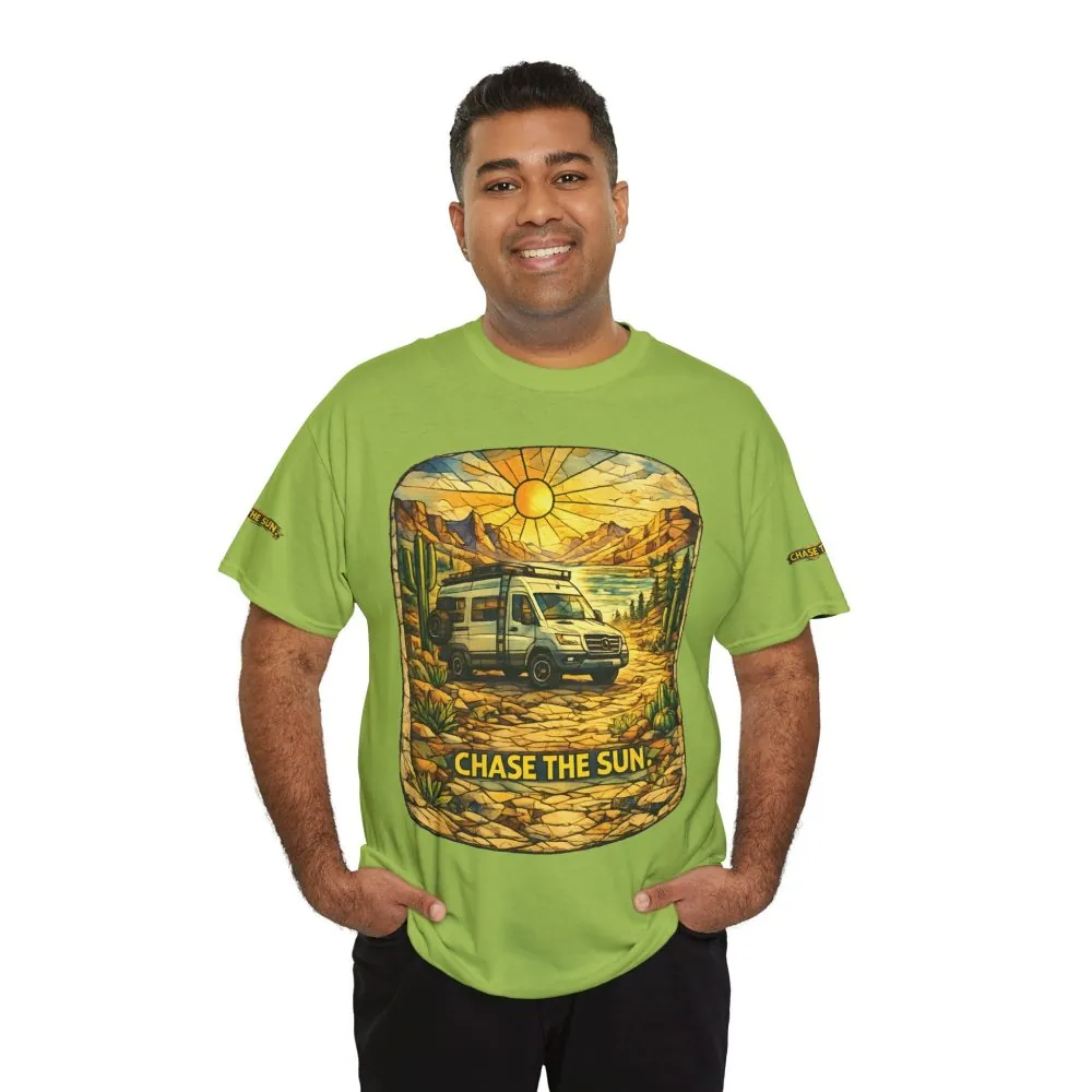 Unisex Heavy Cotton Tee — "Chase The Sun" Design Cubic-Line