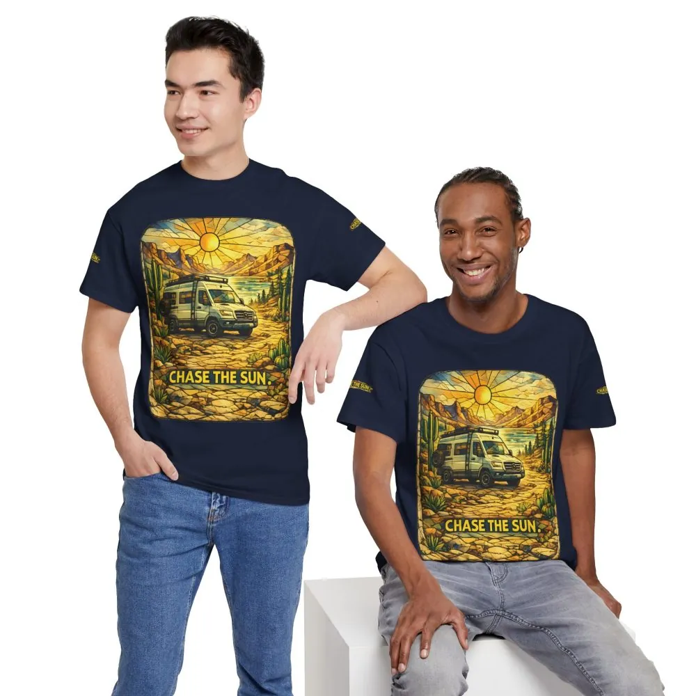 Unisex Heavy Cotton Tee — "Chase The Sun" Design Cubic-Line