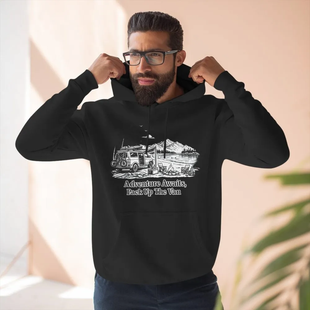 Three-Panel Fleece Hoodie - "Adventure Awaits,Pack Up The Van" Design Minimal-Line