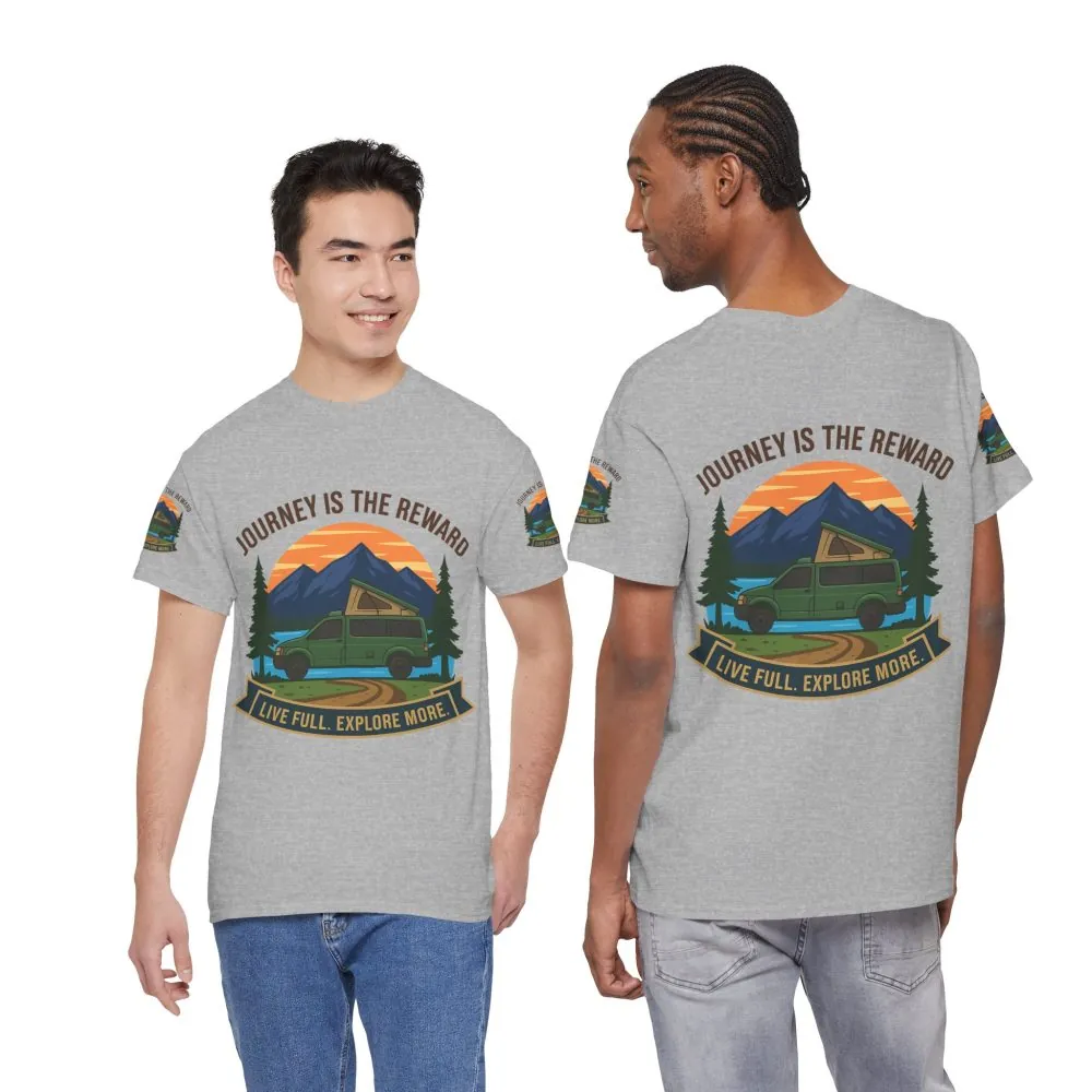 Unisex Heavy Cotton Tee  — "Journey Is The Reward Tee" Adventure Camper Van Graphic T-Shirt