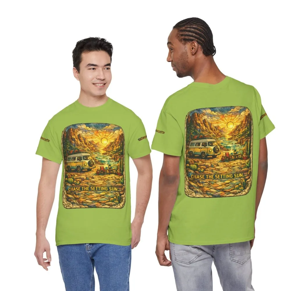 Unisex Heavy Cotton Tee — "Chase The Settings Sun" Design Cubic-Line