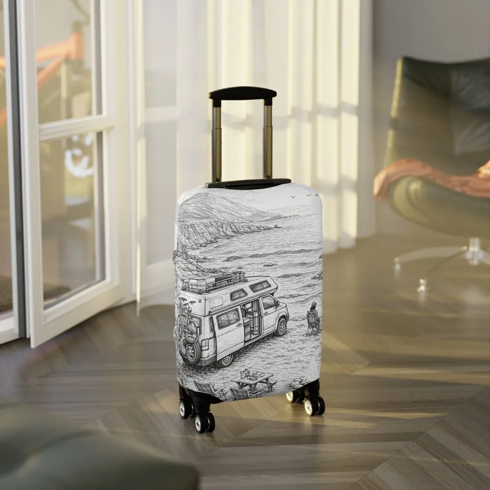 Luggage Cover — Adventure Camper Sketch Travel Suitcase