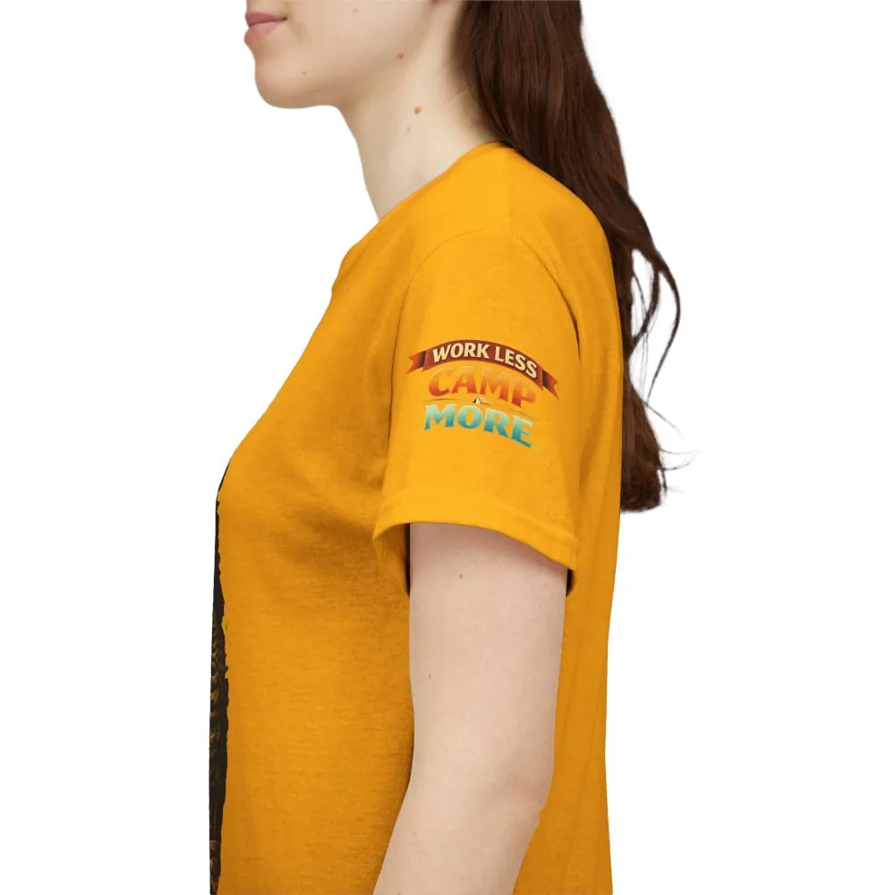 Unisex Heavy Cotton Tee — "Work Less Camp More" Design Scenic-Line