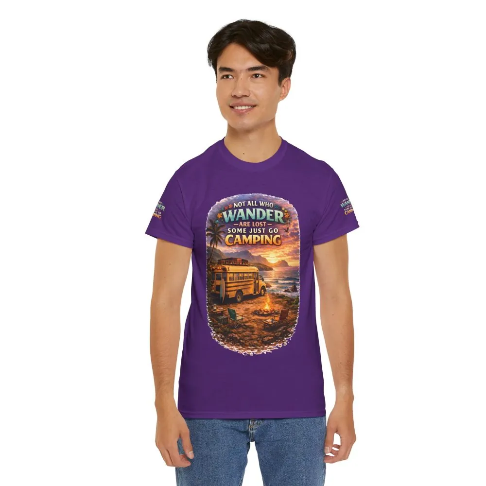 Unisex Heavy Cotton Tee — "Not All Who Wander Are Lost" Design Scenic-Line