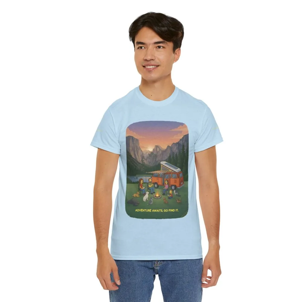 Unisex Heavy Cotton Tee — "Adventure Awaits-Go Find It" Design Sitcom-Line