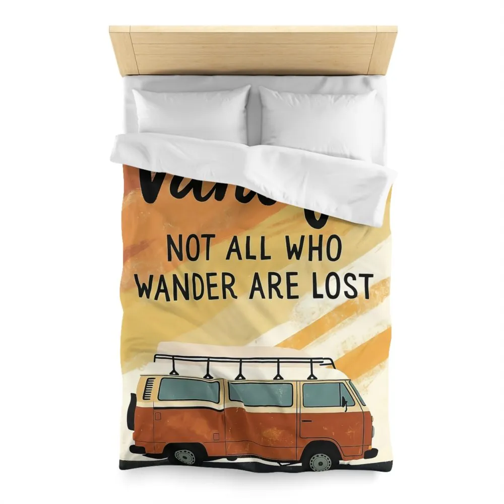 Duvet Cover — "Vanlife: Not All Who Wander Are Lost" Retro Camper Bedding