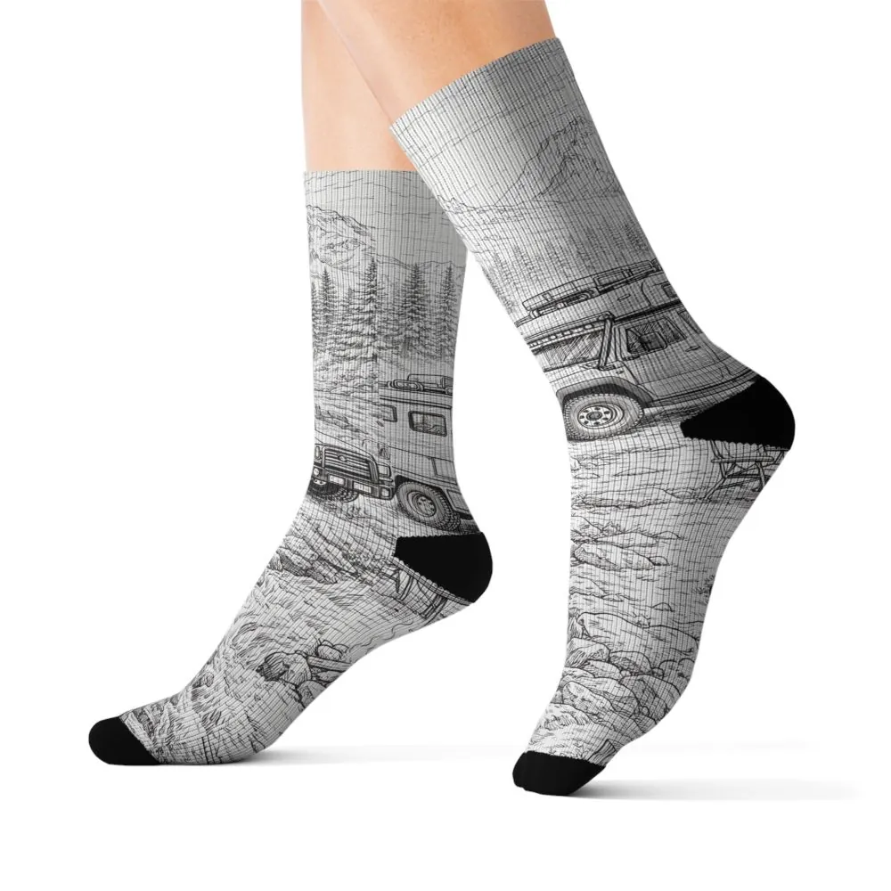 Sublimation Socks — Retro Camper Roadtrip Crew Socks