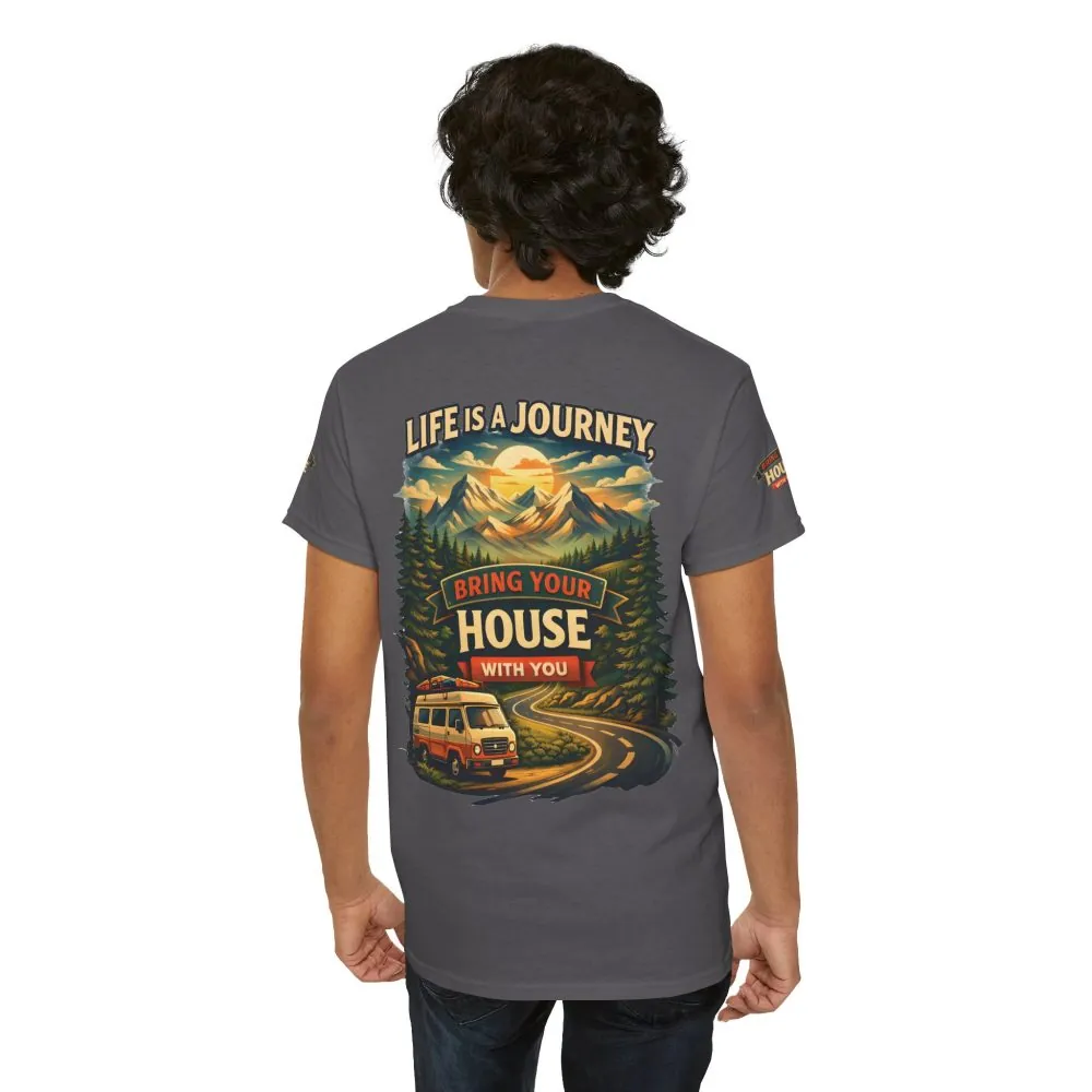 Unisex Heavy Cotton Tee — "Live Is A Journey-Bring Your House With You" Design Scenic-Line