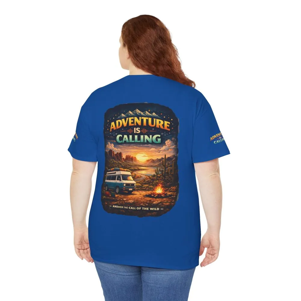 Unisex Heavy Cotton Tee — "Adventure Is Calling" Design Scenic-Line