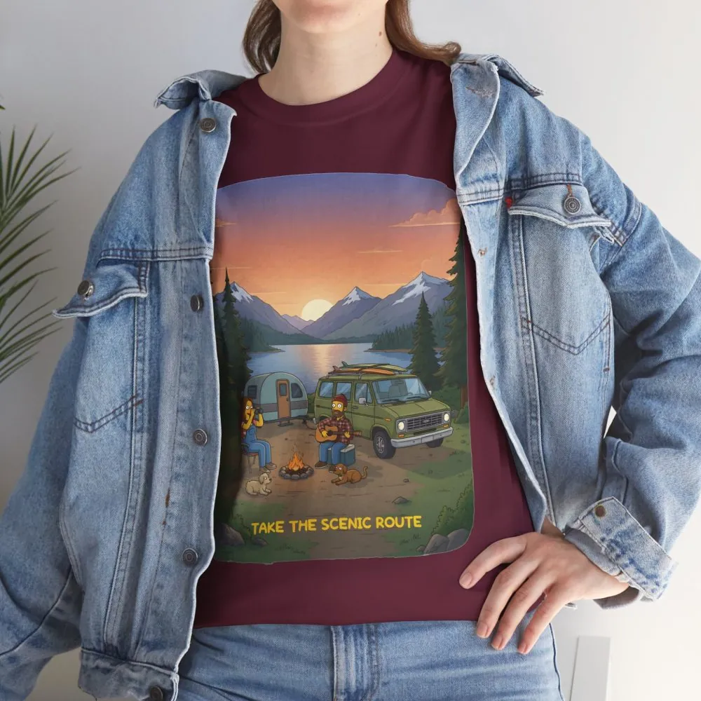 Unisex Heavy Cotton Tee — "Take The Scenic Route" Design Sitcom-Line