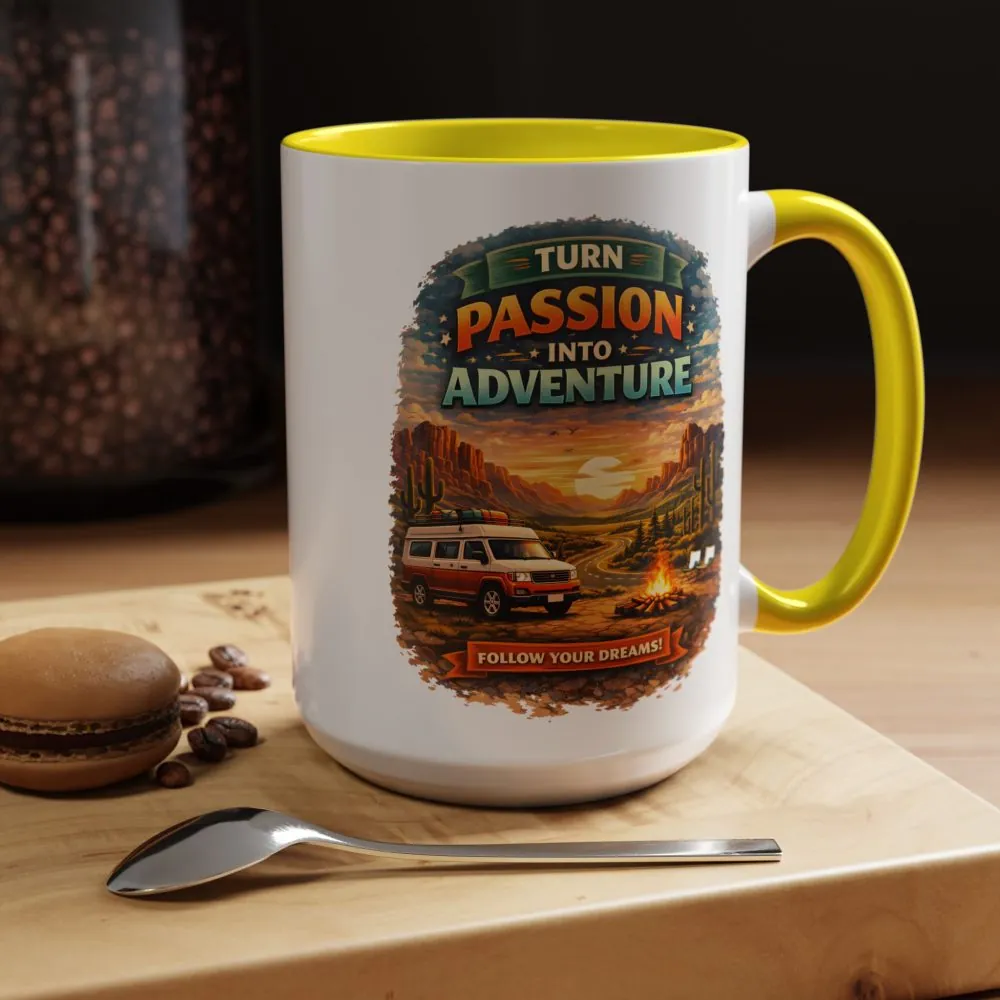 Accent Coffee Mug (11, 15oz) — "Turn Passion Into Adventure" Design Scenic-Line