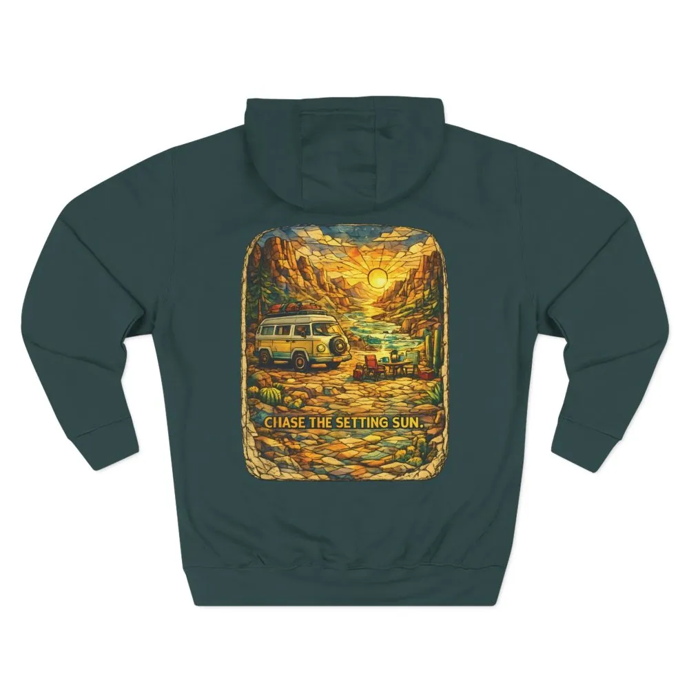 Three-Panel Fleece Hoodie - "Chase The Settings Sun" Design Cubic-Line