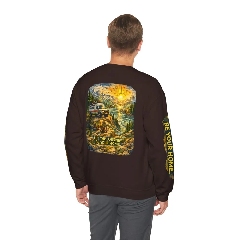 Unisex Heavy Blend™ Crewneck Sweatshirt — "Let The Journey Be Your Home" Design Cubic-Line