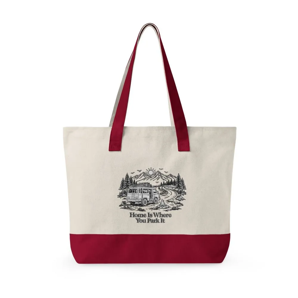 Zippered Canvas Tote — "Home Is Where You Park It" (Design Minimal-Line)