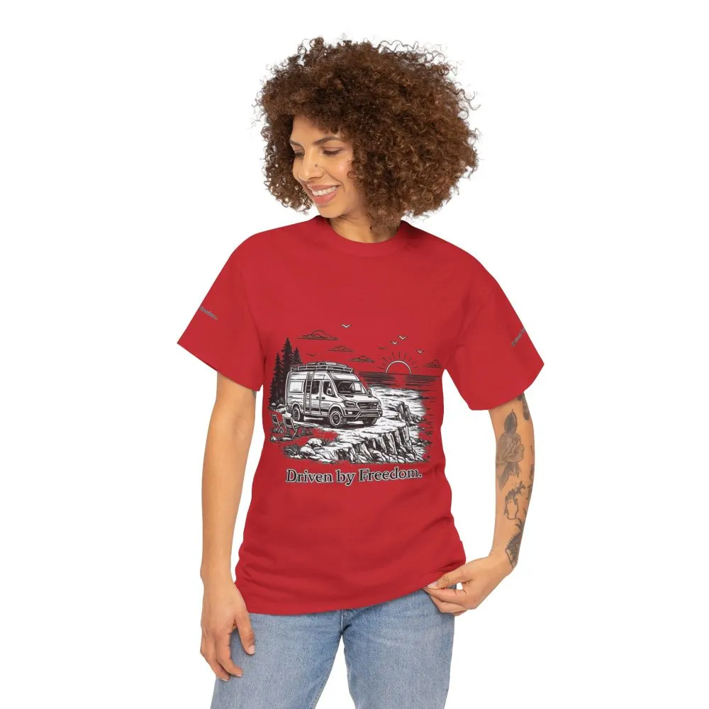Unisex Heavy Cotton Tee — ""Driven By Freedom" Design Minimal-Line