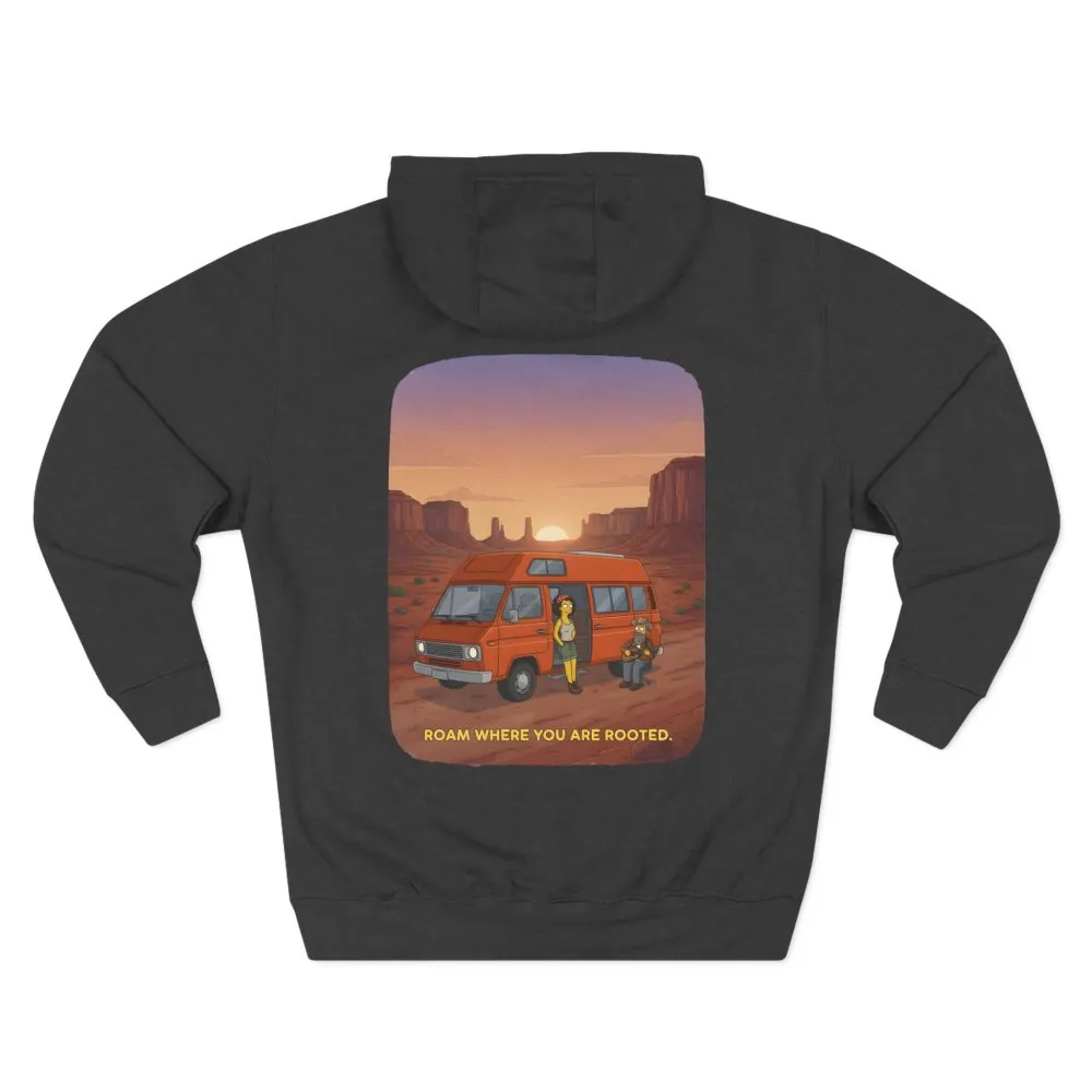 Three-Panel Fleece Hoodie - "Roam Where You Are Rooted" Design Sitcom-Line