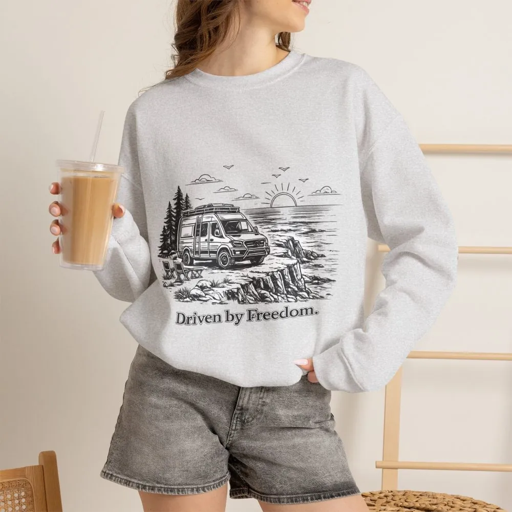 10199134870413688252_2048.jpeg Unisex Heavy Blend™ Crewneck Sweatshirt — "Driven By Freedom" Design Minimal-Line