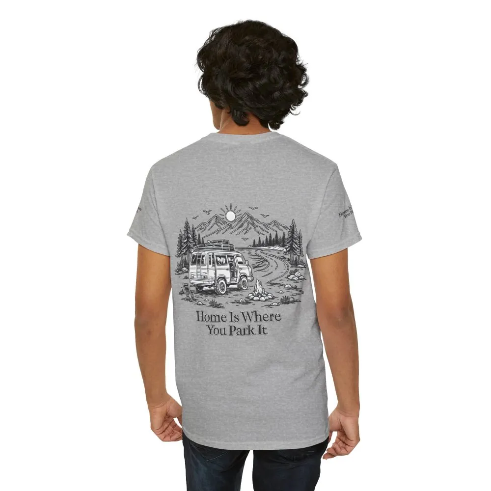 Unisex Heavy Cotton Tee — "Home Is Where You Park It" Design Minimal-Line