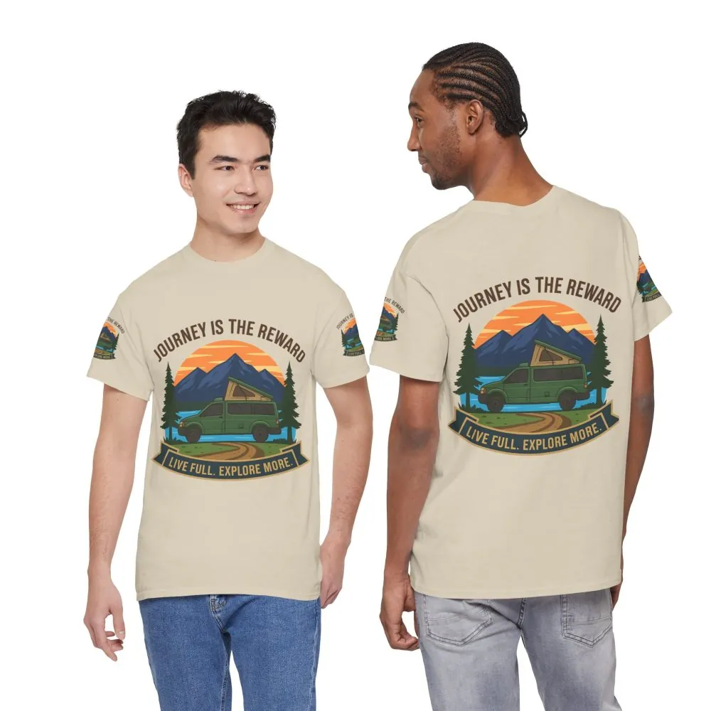Unisex Heavy Cotton Tee  — "Journey Is The Reward Tee" Adventure Camper Van Graphic T-Shirt