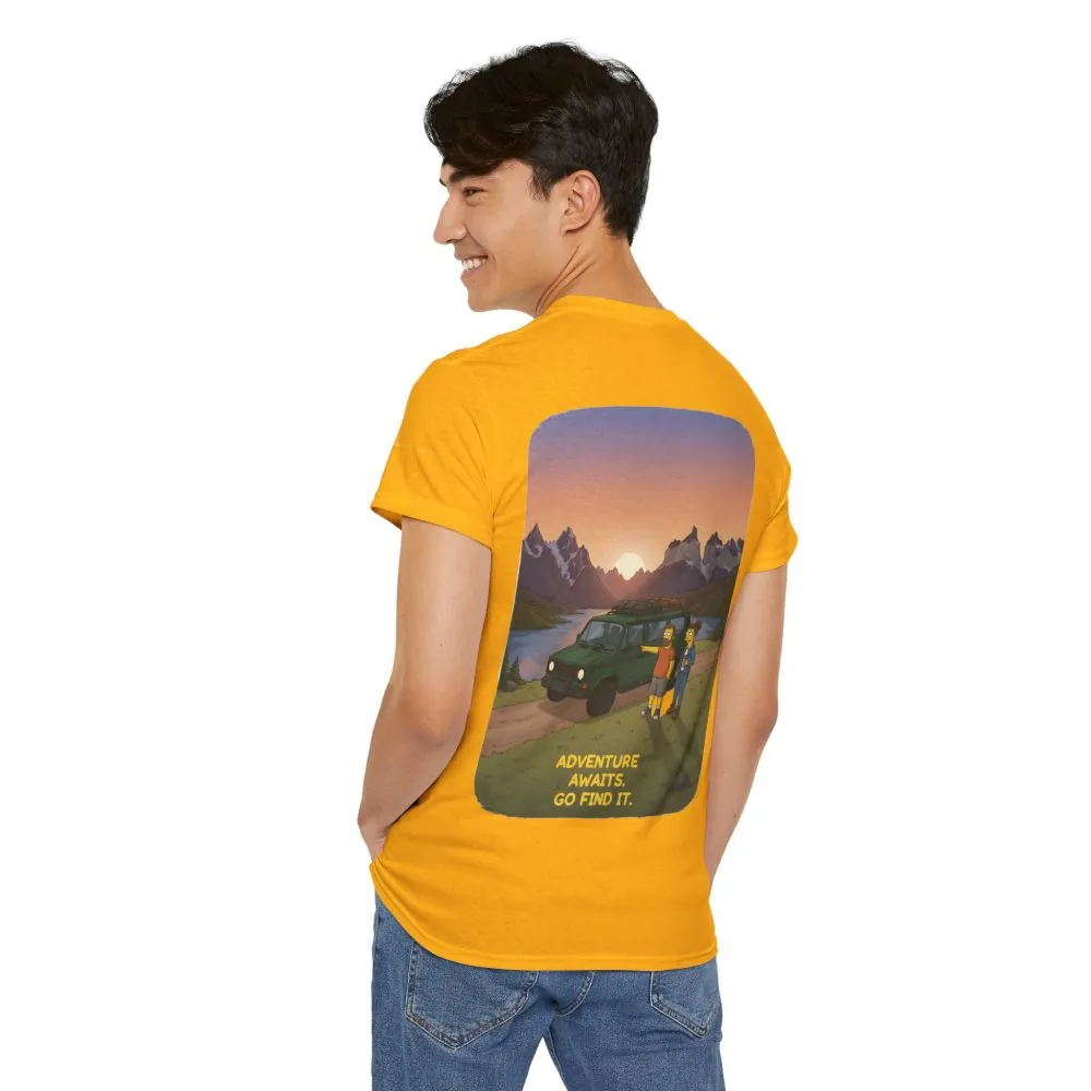 Unisex Heavy Cotton Tee — "Adventure Awaits-Go Find It" Design Sitcom-Line