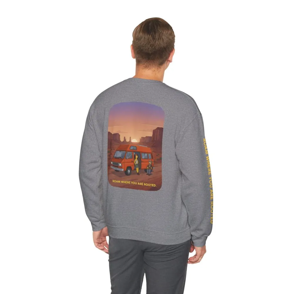 Unisex Heavy Blend™ Crewneck Sweatshirt — "Roam Where You Are Rooted" Design Sitcom-Line