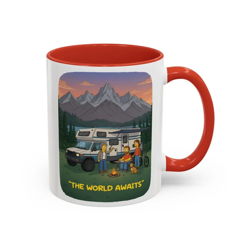 Accent Coffee Mug (11, 15oz) — "The World Awaits" Design Sitcom-Line
