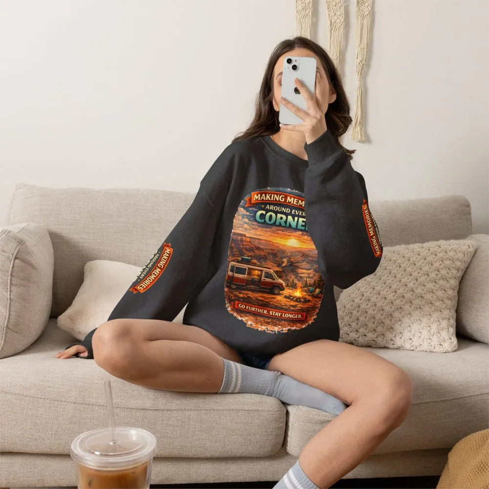Unisex Heavy Blend™ Crewneck Sweatshirt — "Making Memories Around Every Corner" Design Scenic-Line